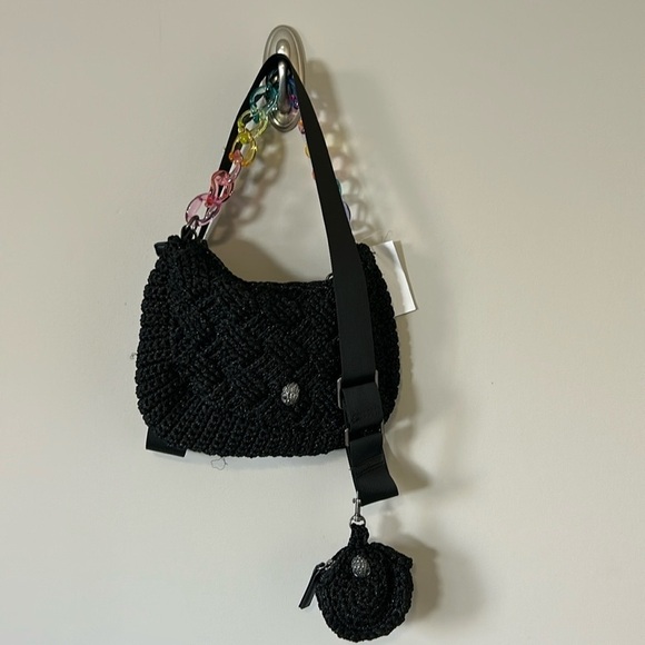 Kurt Geiger London Crochet Crossbody Bag Rainbow Coin Pouch Black Eagle NEW - Picture 4 of 13